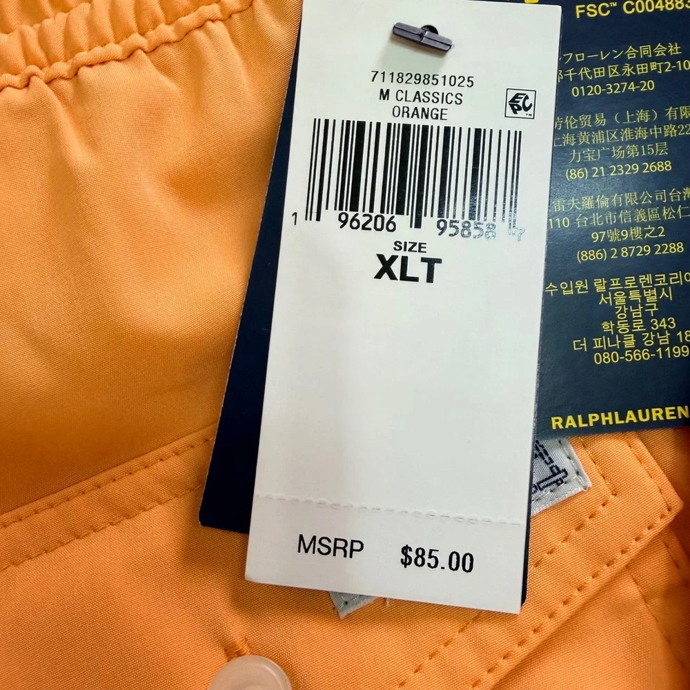 Polo Ralph Lauren Swim Trunks Men XLT Orange Blue Pony Stretch Board Shorts Prep